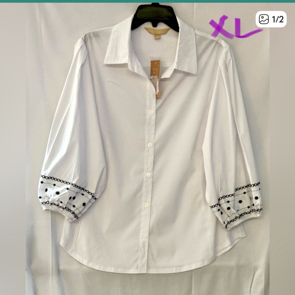 Chic White Button Down Shirt with Black Detailing
